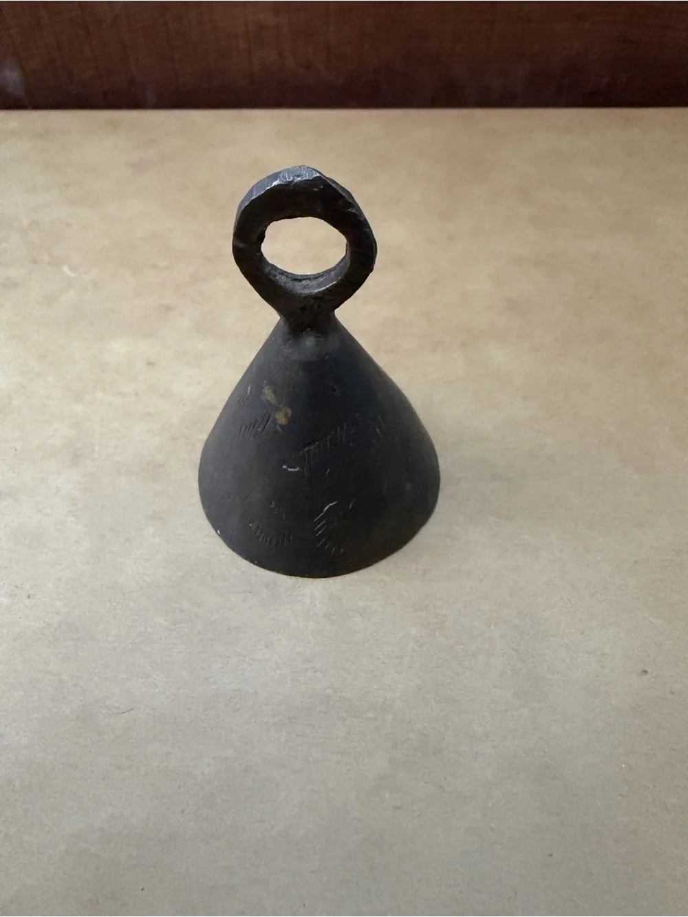 Vintage mid-century hand-crafted brass cone bell India unpolished 3”
